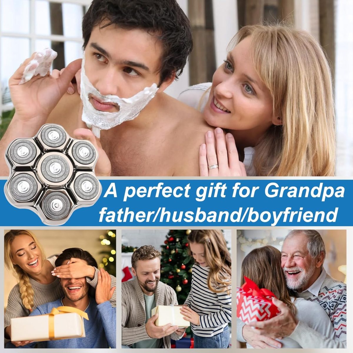 ⁦7D Electric Shaver Head, Magnetic Floating Replacement Razor Head for Bald Razor Men, Universal Head Shaver Bald Waterproof 7 Heads, Wet and Dry Bald Razor Razor Heads⁩ - الصورة ⁦7⁩