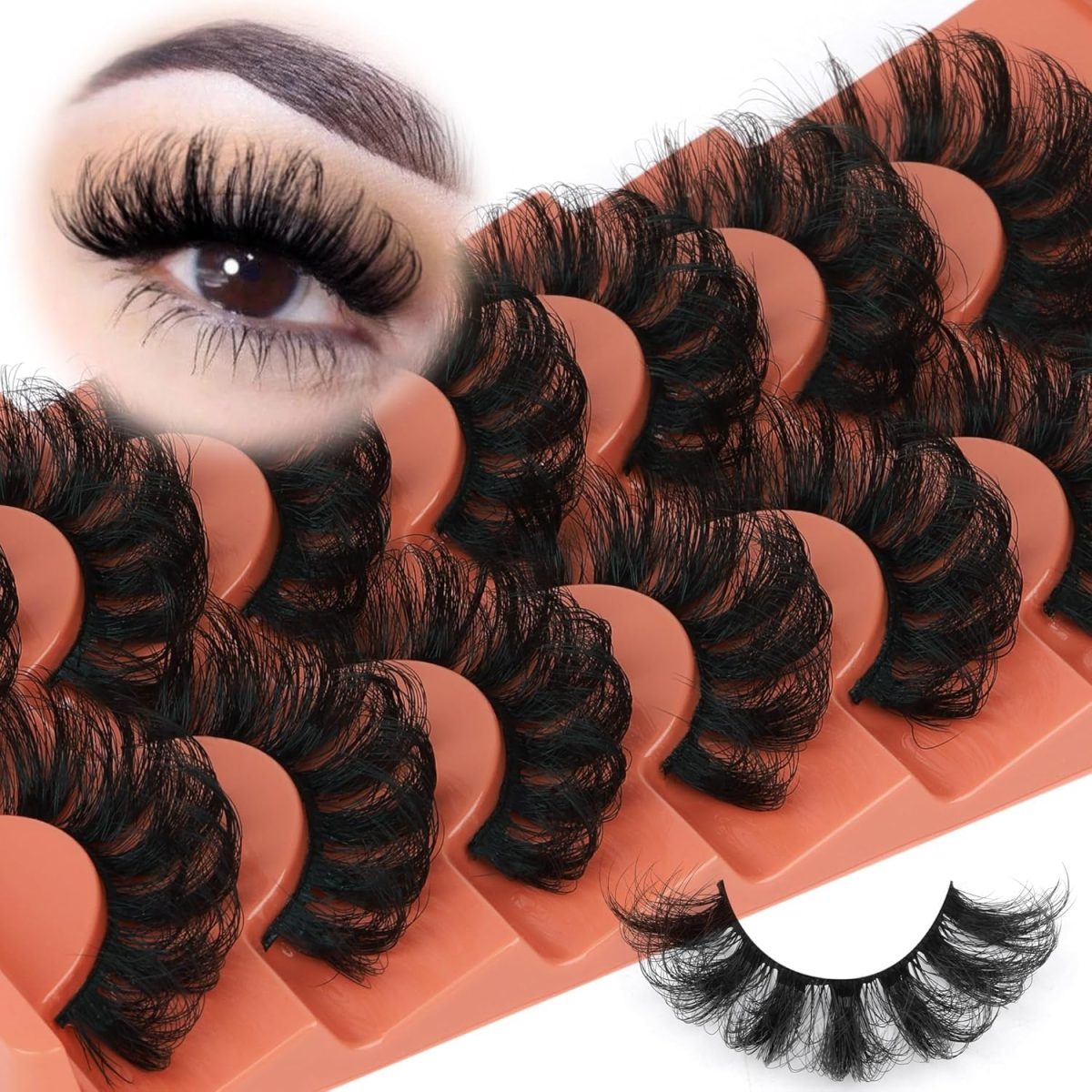 Tazweeq 7 Pairs Fluff False Eyelashes, 20mm Faux Mink Lashes, Natural Faux Mink Eyelashes Natural Look Cat Eye Volume Eye Lashes