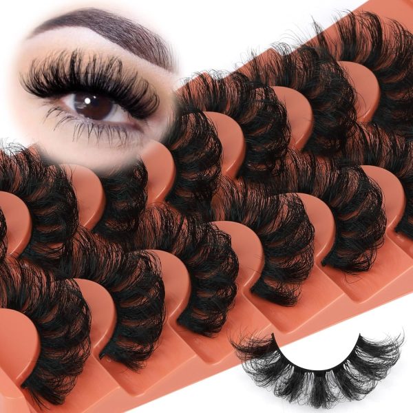 Tazweeq 7 Pairs Fluff False Eyelashes, 20mm Faux Mink Lashes, Natural Faux Mink Eyelashes Natural Look Cat Eye Volume Eye Lashes