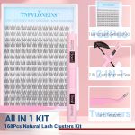 ⁦TNFVLONEINS Natural Lash Extension Kit 168Pcs Lash Clusters Kit Wispy Eyelash Extensions 9-12MM Individual Lashes Extensions with Bond and Seal Lash Glue and Eyelash Extension Tweezers DIY at Home⁩ - الصورة ⁦2⁩