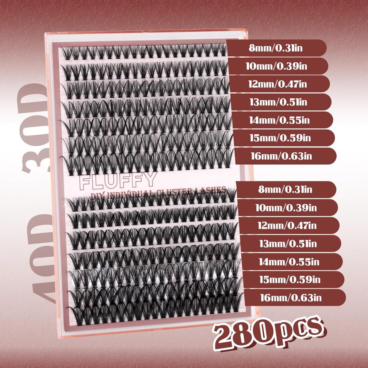 ⁦MozyVex DIY D Curl Lash Clusters Kit 280pcs Wispy & Fluffy Lash Clusters (30D+40D Mix) Cluster Eyelash Extensions Kit with Tweezers 8-16mm False Eyelashes for Natural Volume & Effortless Daily Use⁩ - الصورة ⁦3⁩