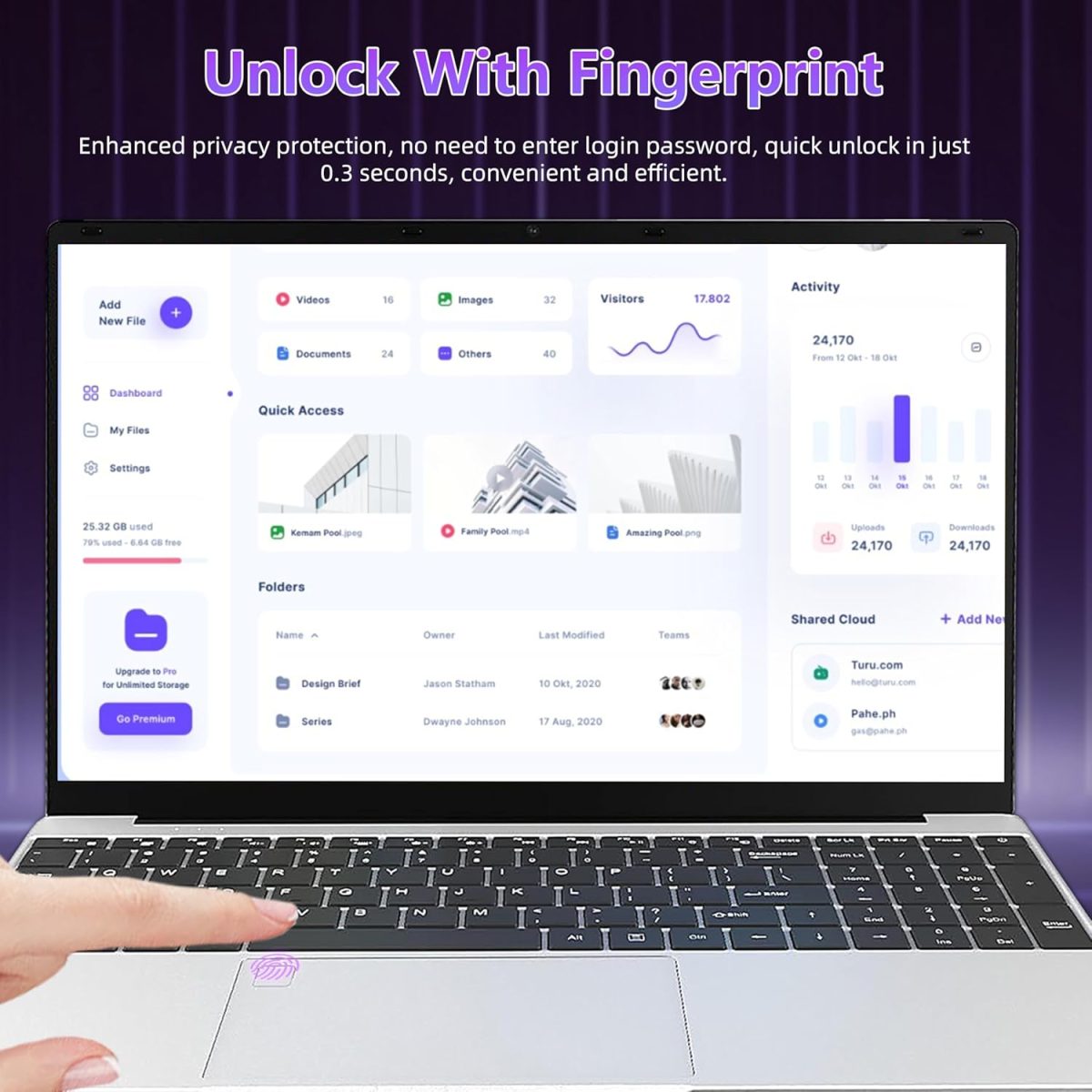 ⁦OMSERVB 15.6" Silver Laptop,12th Gen N95(Up to 3.4Ghz), DDR4 32G RAM, 512GB NVME SSD,Win 11 Pro&Office 2019,Fingerprint Lock,Portable Notebook PC with Backlit KB (32+1T)⁩ - الصورة ⁦6⁩