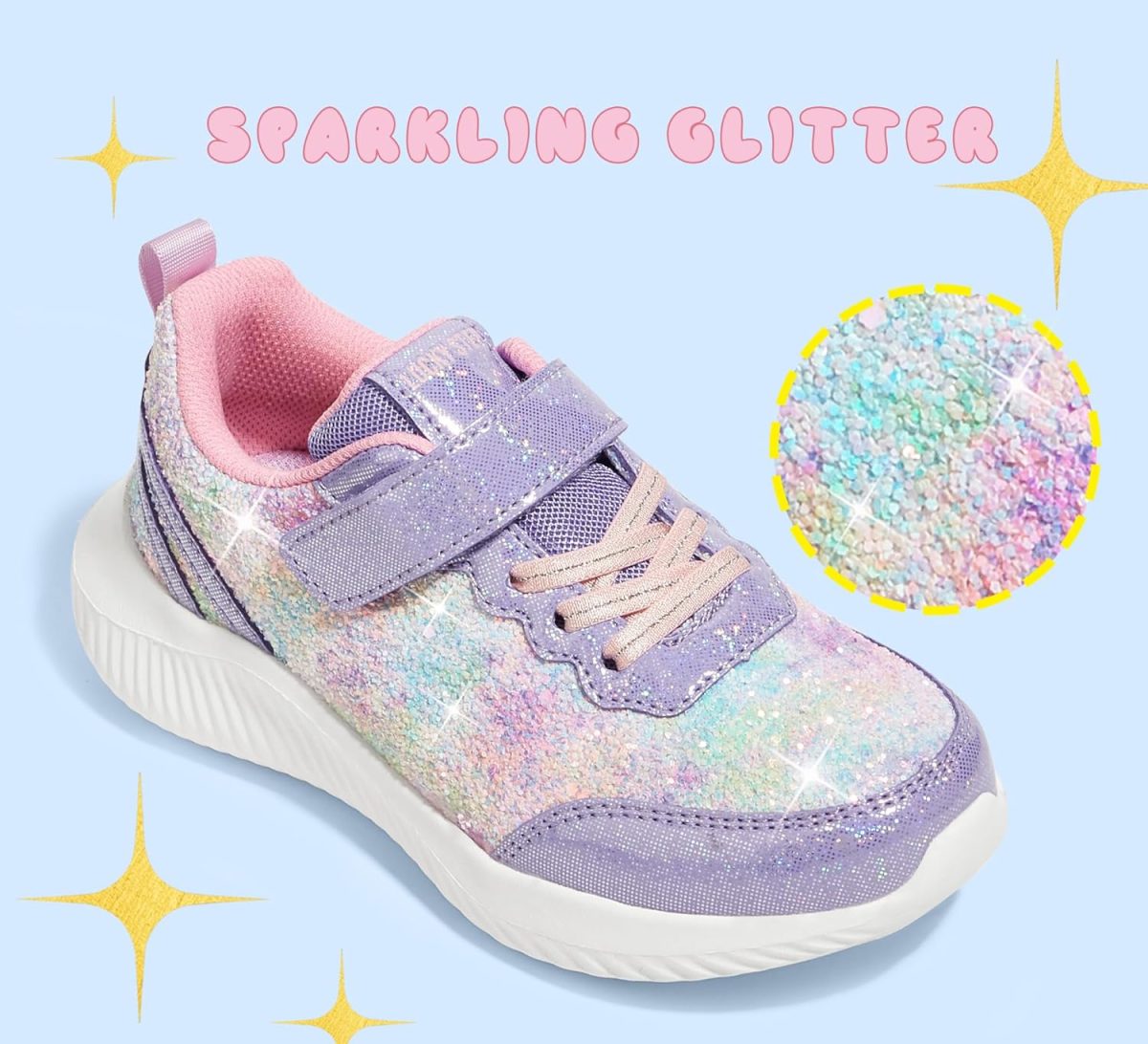⁦LUCKY STEP Kid's Glitter Fashion Sneakers Sparkly Princess Tennis Bling Shiny Sequins Athletic Walking School Shoes for Children/Boys/Girls⁩ - الصورة ⁦2⁩