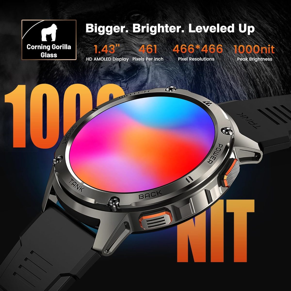 ⁦KOSPET Smart Watch for Men, 60 Days Extra-Long Battery, 50M Waterproof for Swimming, Rugged Military Full Metal Body Smartwatch, 1.43” AMOLED Always-On Display Fitness Watch（Answer/Make Calls）AI Voice⁩ - الصورة ⁦3⁩