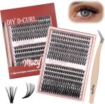 MozyVex DIY D Curl Lash Clusters Kit 280pcs Wispy & Fluffy Lash Clusters (30D+40D Mix) Cluster Eyelash Extensions Kit with Tweezers 8-16mm False Eyelashes for Natural Volume & Effortless Daily Use