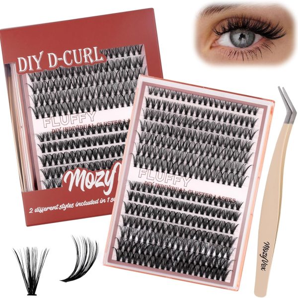 MozyVex DIY D Curl Lash Clusters Kit 280pcs Wispy & Fluffy Lash Clusters (30D+40D Mix) Cluster Eyelash Extensions Kit with Tweezers 8-16mm False Eyelashes for Natural Volume & Effortless Daily Use