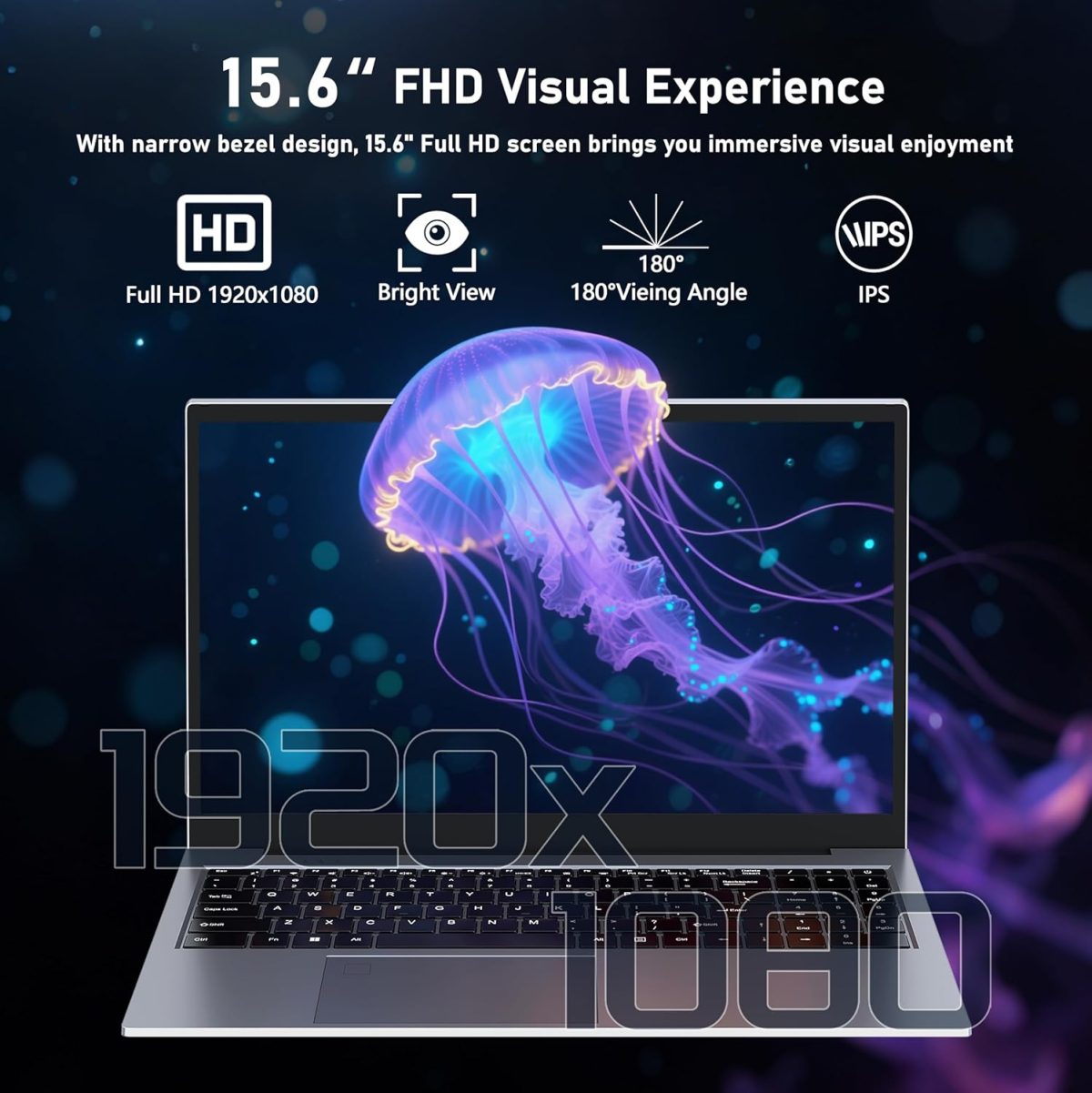 ⁦ZOLWAYTAC Gaming Laptop,15.6" FHD IPS 1920x1080(180° Viewing Angle),N100 CPU up to 3.2GHz,16GB DDR4+512GB SSD, WiFi &BT, USB 3.2 x3,Supports Type-C Charging,Aluminum Laptop Computer, Space Gray⁩ - الصورة ⁦4⁩