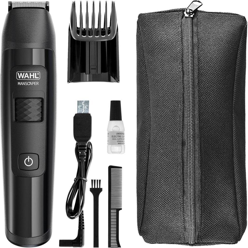 Wahl Manscaper Lithium Groin and Body Trimmer, Fully Waterproof, Wet/Dry Use, Smart Trim Technology LED, Safe-Touch Ballpoint Blades, Rechargeable, Black