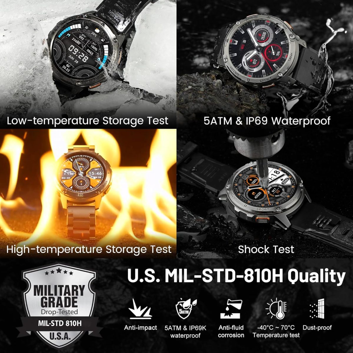 ⁦KOSPET Smart Watch for Men, 60 Days Extra-Long Battery, 50M Waterproof for Swimming, Rugged Military Full Metal Body Smartwatch, 1.43” AMOLED Always-On Display Fitness Watch（Answer/Make Calls）AI Voice⁩ - الصورة ⁦2⁩