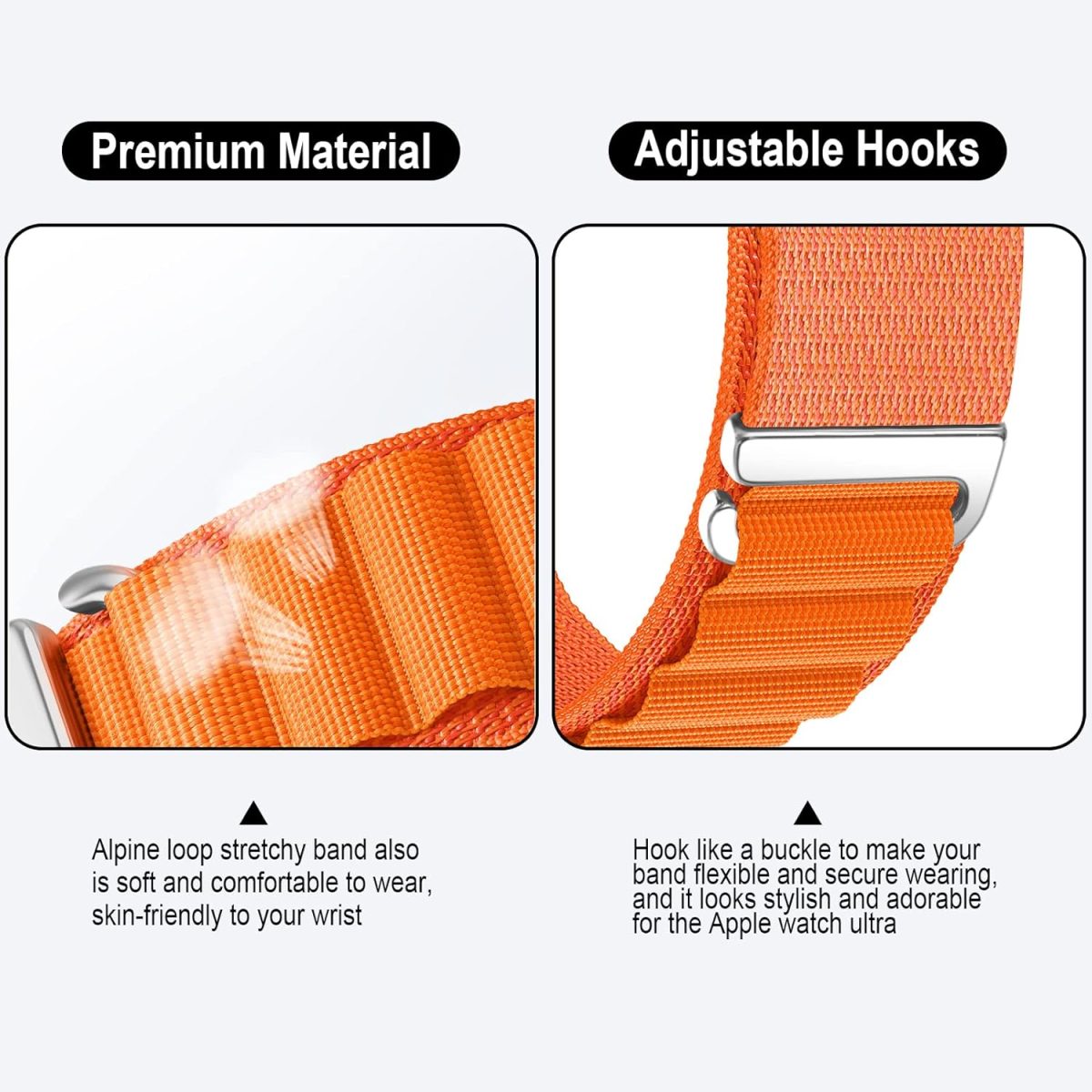 ⁦SUIMUMU Compatible with Apple Watch 10/9/8/7/6/5/4/3/Ultra/SE, Nylon Braided Strap for iWatch Series 44mm 45mm 46mm/49mm/40mm 41mm 42mm Stretchy Replacement Sport Loop Straps⁩ - الصورة ⁦4⁩