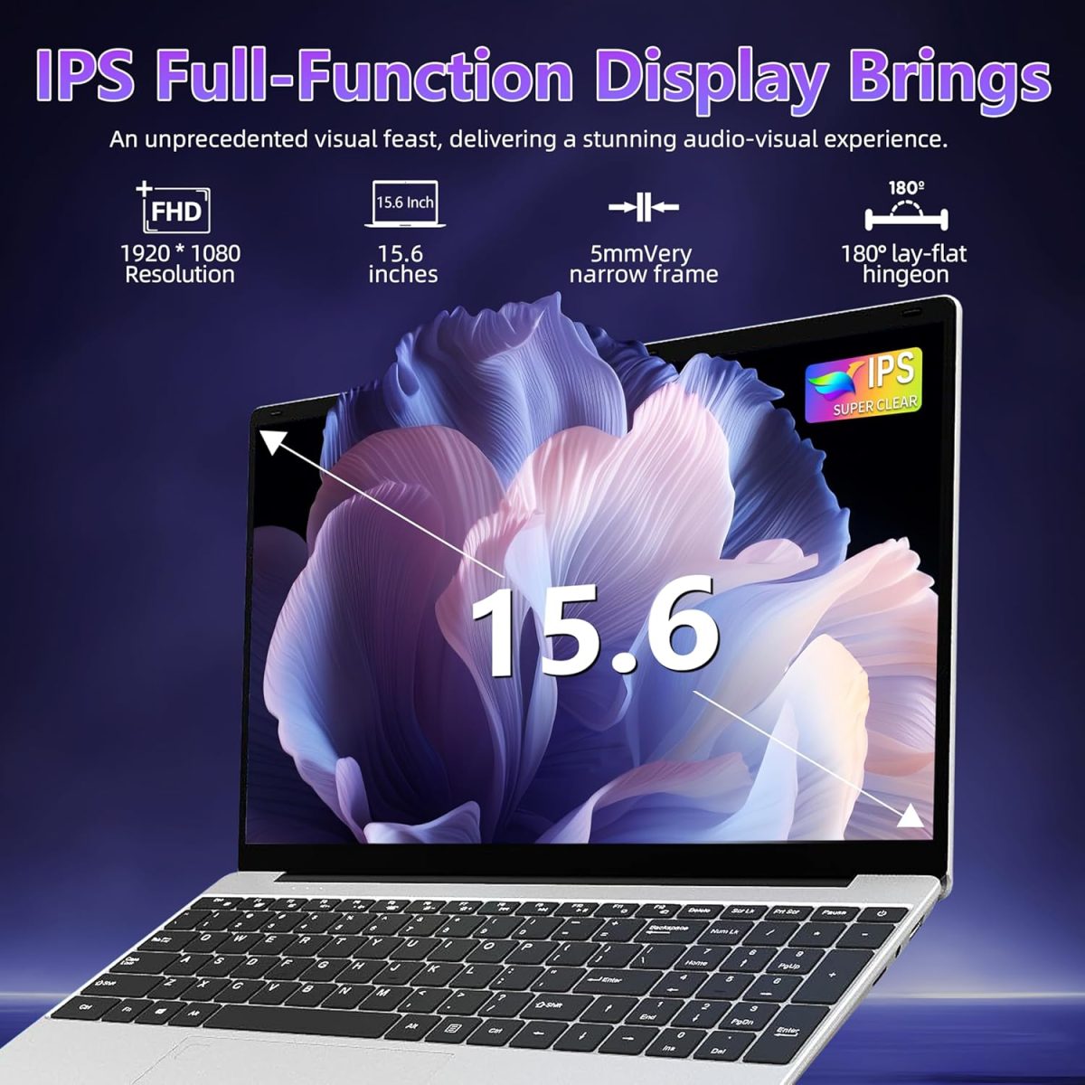 ⁦OMSERVB 15.6" Silver Laptop,12th Gen N95(Up to 3.4Ghz), DDR4 32G RAM, 512GB NVME SSD,Win 11 Pro&Office 2019,Fingerprint Lock,Portable Notebook PC with Backlit KB (32+1T)⁩ - الصورة ⁦3⁩