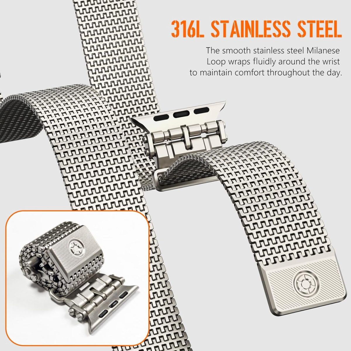 ⁦KASTWAVE Magnetic Milanese Loop Ban, Compatible with Apple Watch Band Ultra 2/Ultra 49mm 46mm 45mm 44mm Men Women, Adjustable Strap, for iWatch SE Series 10/9/8/7/6/5/4⁩ - الصورة ⁦5⁩