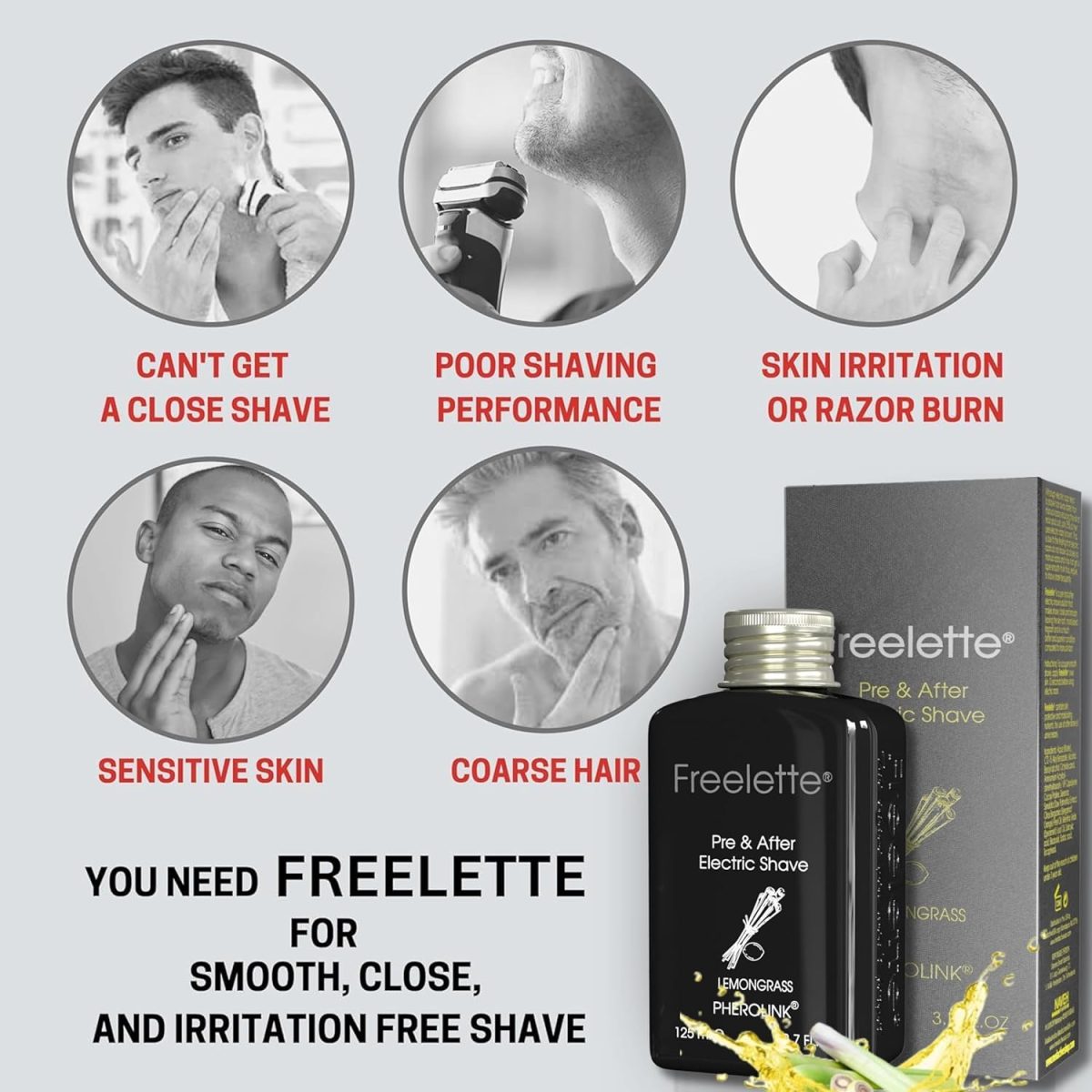 ⁦Pherolink Electric Pre-Shave and Aftershave Lotion Cream - Ideal for a Close Shave - Smooth and Irritation-Free Balm Freelette (CITRONELLE) 125ml⁩ - الصورة ⁦2⁩