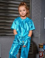 ⁦قمصان ميتاليك باكمام للذراع، بلوزة قصيرة لامعة للرقص والمهرجانات والازياء التنكرية للبنات بعمر 4-15 سنة⁩ - الصورة ⁦3⁩