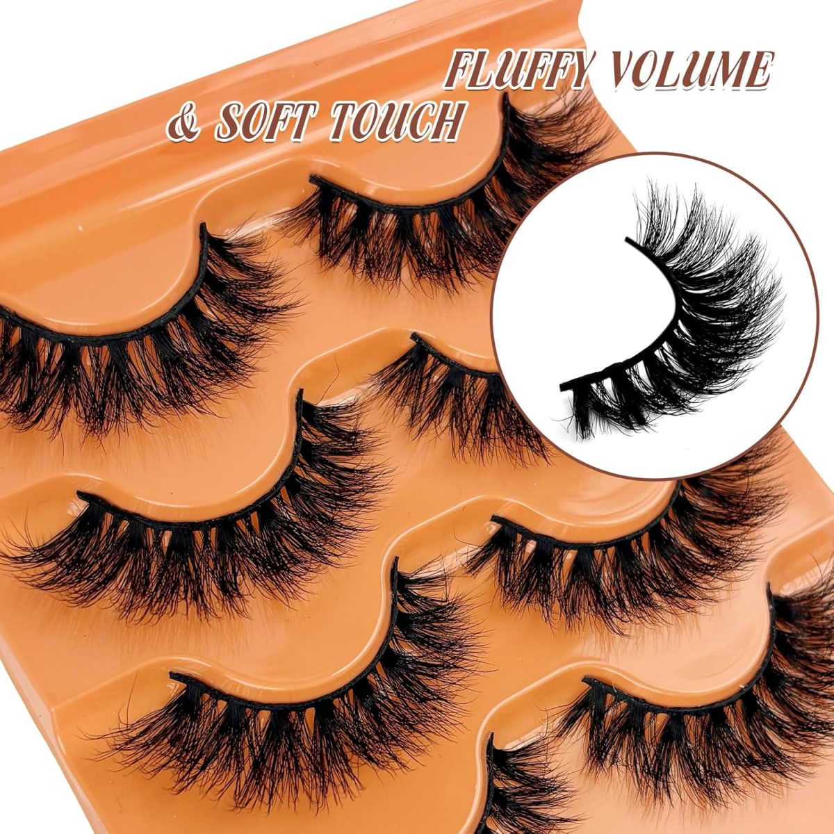 ⁦Hushlibaby Faux Mink Lashes Fluffy 3D False Eyelashes 18mm Wispy Volume Lashes that Look Like Extensions 5 Pairs Strip Lashes by FOINEMYED⁩ - الصورة ⁦6⁩