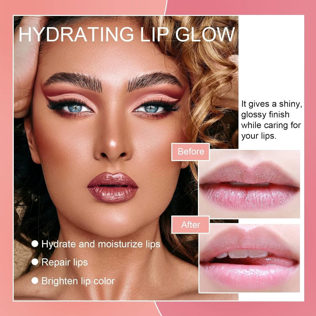 ⁦2Pcs Hydrating Lip Glow Oil, Moisturizing Lip Oil, Gloss Transparent Toot Lip Oil, Non sticky Plumping Lip Oil Tinted Clear Lip Gloss Nourishing Repairing Reducing Lip Lines⁩ - الصورة ⁦4⁩