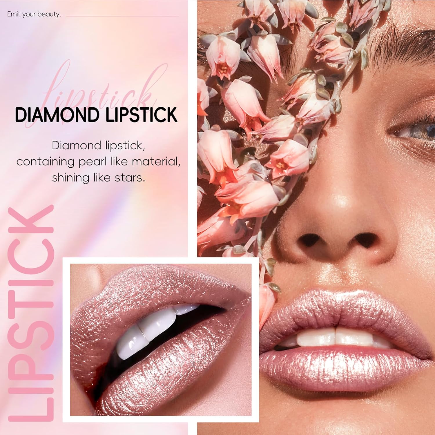 81Dq5L6BukL._AC_SL1500_.jpg Metallic Lipstick Long Lasting, High Shine Glitter Diamond Creamy Lipstick Transfer Proof, Shimmer High Impact Lip Color Full Coverage Non Stick Cup Lightweight Lip Makeup for Women - الصورة 2