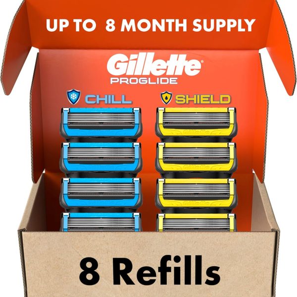 شفرات حلاقة للرجال قابلة لإعادة التعبئة من جيليت، 4 خراطيش بروجلايد شيل، 4 خراطيش بروجلايد شيلد، تحمي من تهيج البشرة وتبردها