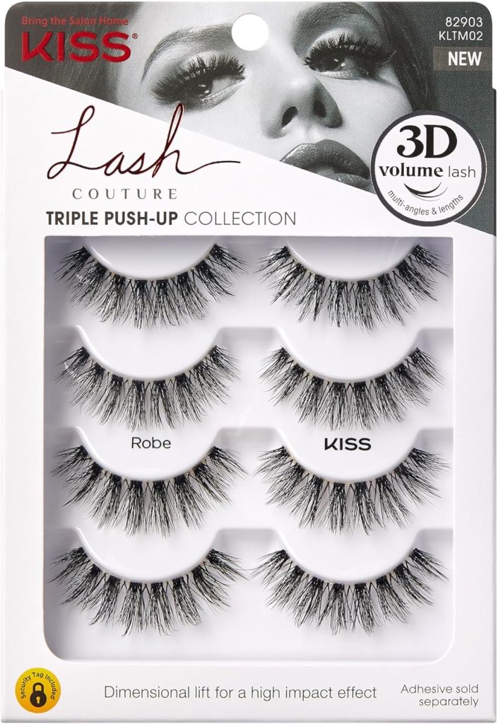 KISS Lash Couture Triple Push Up Collection Multipack, 3D Volume False Eyelashes, Triple Design Technology, Multi-Angles & Lengths, Cruelty-Free, Contact Lens Friendly, Reusable, Style Robe, 4 Pairs