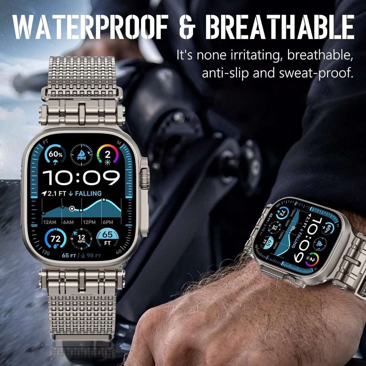 ⁦KASTWAVE Magnetic Milanese Loop Ban, Compatible with Apple Watch Band Ultra 2/Ultra 49mm 46mm 45mm 44mm Men Women, Adjustable Strap, for iWatch SE Series 10/9/8/7/6/5/4⁩ - الصورة ⁦4⁩
