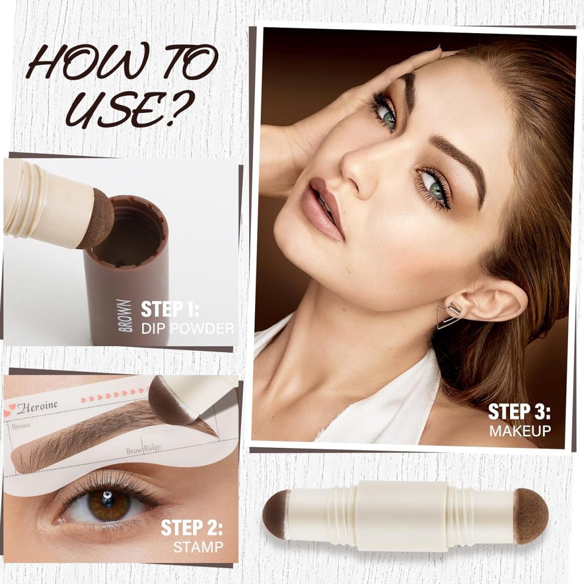 ⁦Dual-Color Eyebrow Powder, One Step Eyebrow Stamp-Brow Powder & Hairline Powder, All-day Wear Effortlessly, Waterproof & Smudge-proof⁩ - الصورة ⁦5⁩