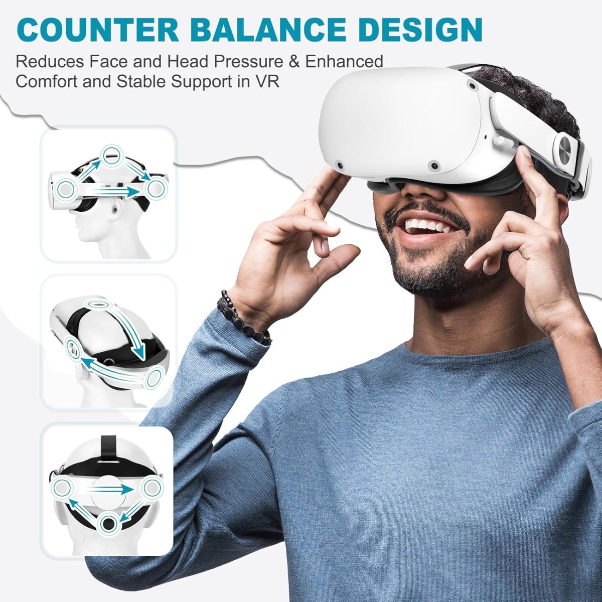 ⁦Hurra Head Strap with Battery for Oculus Quest 2, 10000mAh Fast Charging Battery Pack Extend 8H Playtime, Counter Balance Adjustable Elite Strap Replacement Accessories Enhanced Comfort Support in VR⁩ - الصورة ⁦4⁩