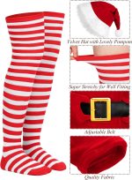⁦AOTHSO 5 Pack Girls Christmas Santa Suit Dress Velvet Dress Costume with Belt Over Knee Socks Hat Gloves Santa Claus Cosplay⁩ - الصورة ⁦5⁩