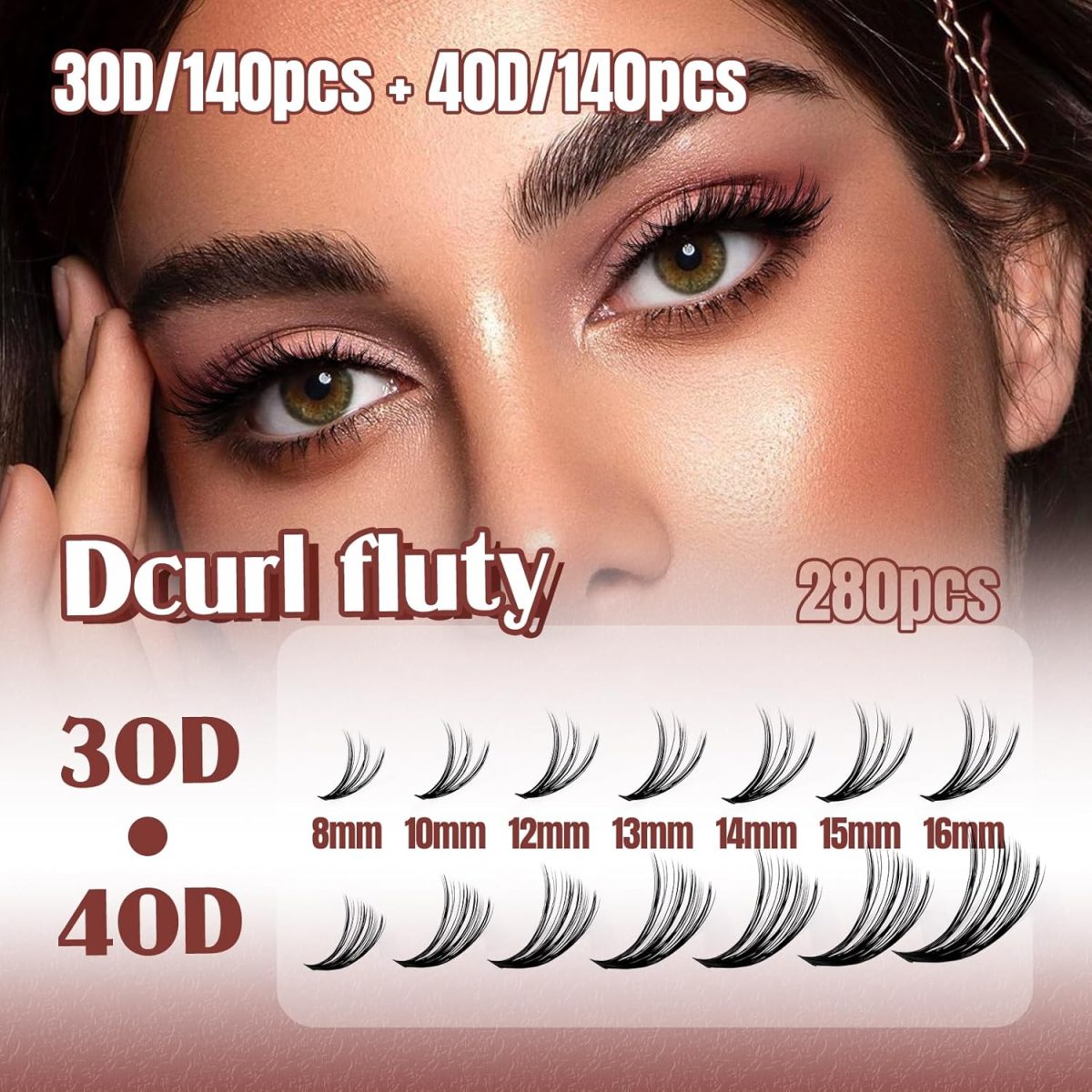 ⁦MozyVex DIY D Curl Lash Clusters Kit 280pcs Wispy & Fluffy Lash Clusters (30D+40D Mix) Cluster Eyelash Extensions Kit with Tweezers 8-16mm False Eyelashes for Natural Volume & Effortless Daily Use⁩ - الصورة ⁦4⁩
