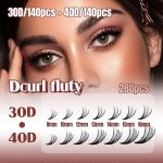 ⁦MozyVex DIY D Curl Lash Clusters Kit 280pcs Wispy & Fluffy Lash Clusters (30D+40D Mix) Cluster Eyelash Extensions Kit with Tweezers 8-16mm False Eyelashes for Natural Volume & Effortless Daily Use⁩ - الصورة ⁦4⁩