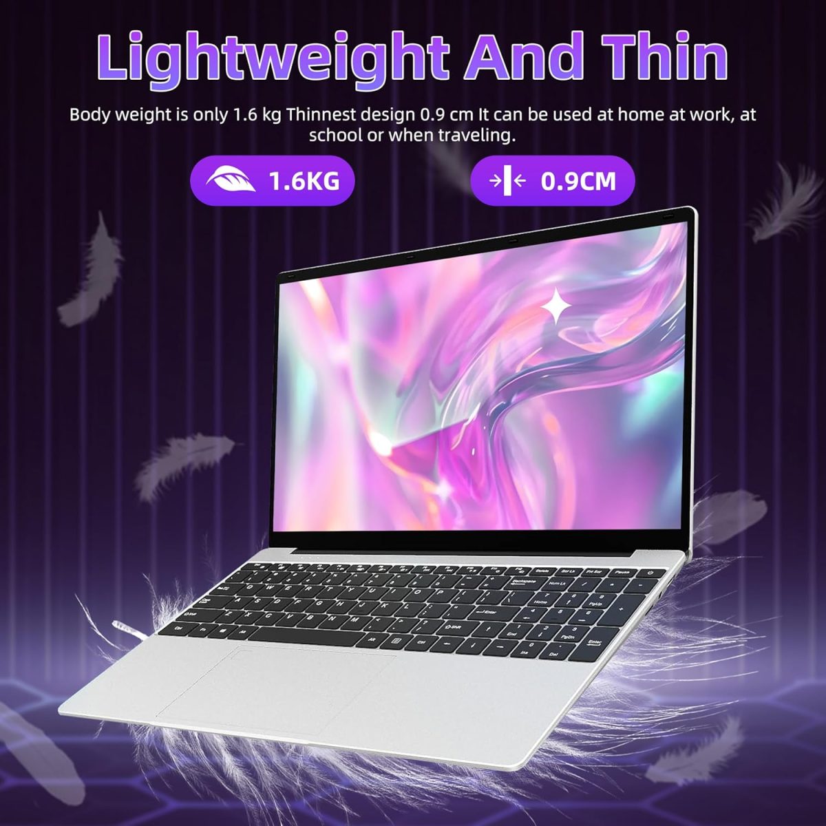 ⁦OMSERVB 15.6" Silver Laptop,12th Gen N95(Up to 3.4Ghz), DDR4 32G RAM, 512GB NVME SSD,Win 11 Pro&Office 2019,Fingerprint Lock,Portable Notebook PC with Backlit KB (32+1T)⁩ - الصورة ⁦7⁩