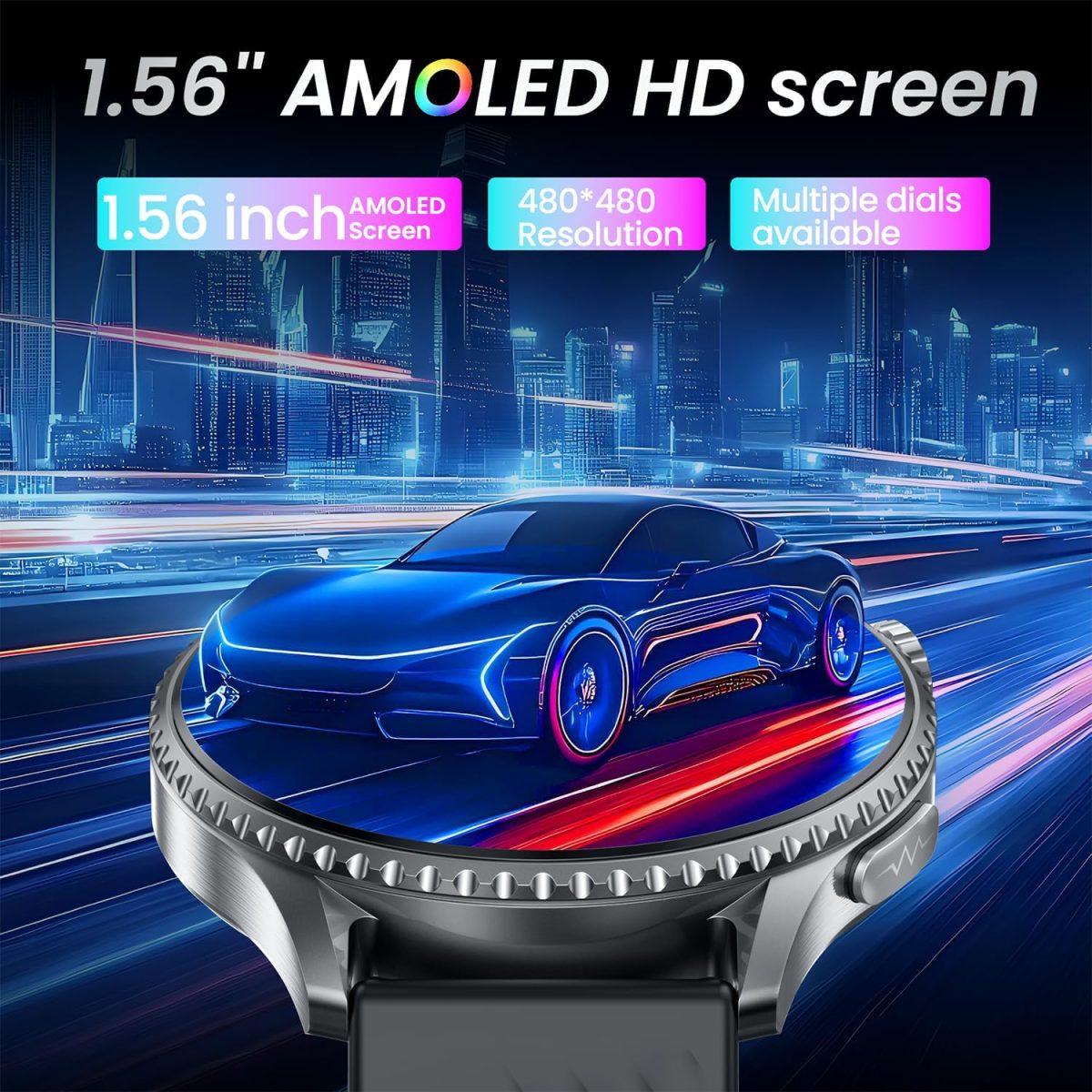 ⁦Men's Smartwatch with ECG + HRV Fitness Watch: 1.56 Inch AMOLED with Bluetooth Phone Function Smart Watch 24H Heart Rate Blood Pressure Fitness Tracker Pedometer IP67 Waterproof Watch Compatible⁩ - الصورة ⁦7⁩