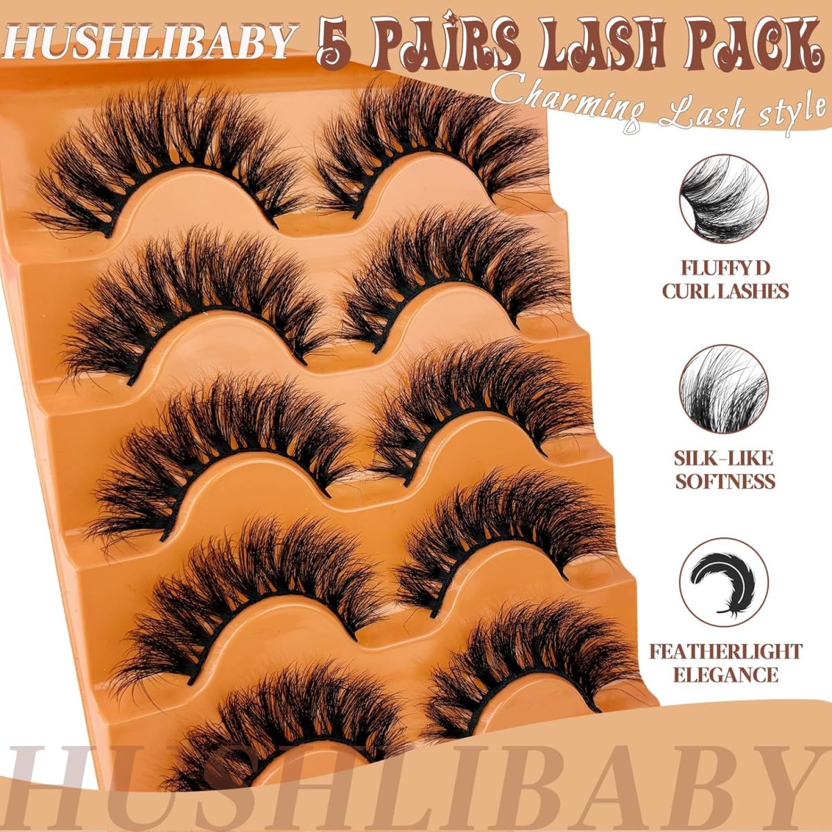 ⁦Hushlibaby Faux Mink Lashes Fluffy 3D False Eyelashes 18mm Wispy Volume Lashes that Look Like Extensions 5 Pairs Strip Lashes by FOINEMYED⁩ - الصورة ⁦2⁩