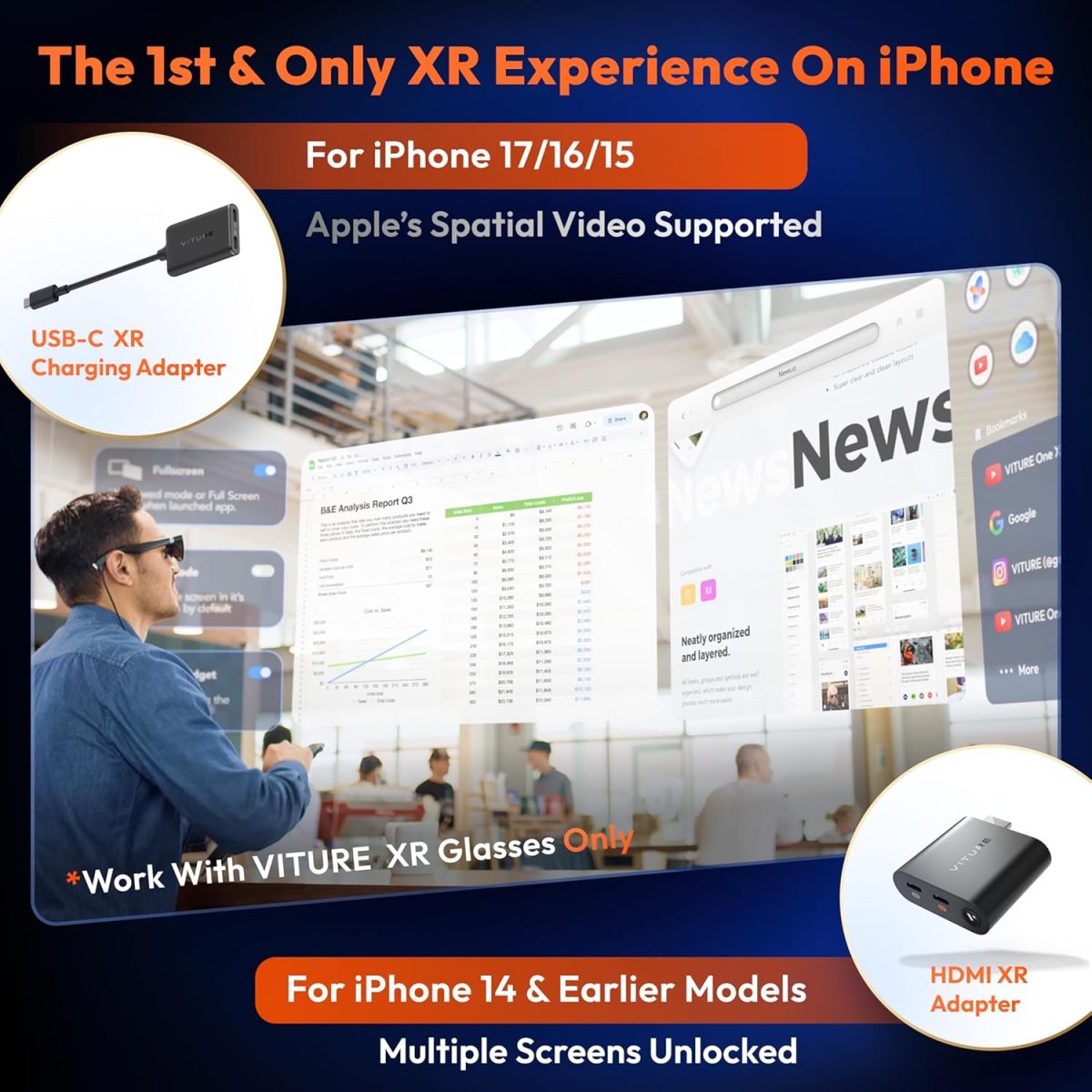 ⁦VITURE USB- C XR Charging Adapter for USB-C iPhone, Enabling Multi-Screen, Enhanced 3DoF, Spatial 3D, VR Video Features, Fits iPhone 17/16/15, Charge and Play for Other Devices⁩ - الصورة ⁦5⁩