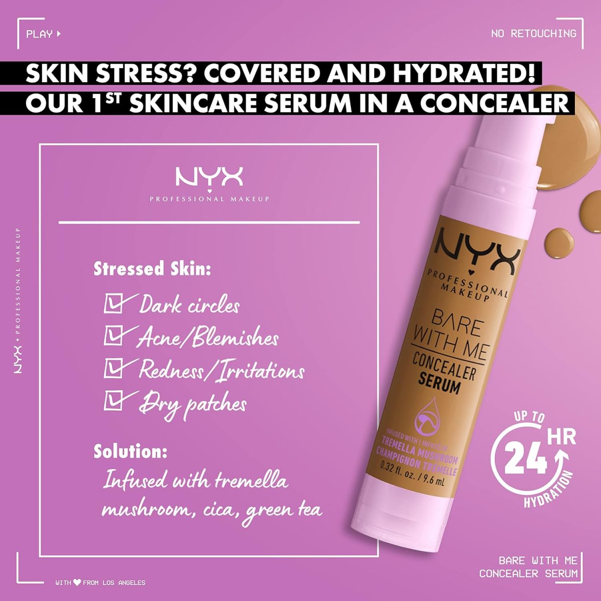 ⁦NYX Professional Makeup Bare with Me Concealer Serum, Hydrating Natural Medium Coverage Concealer For Face & Body,Upto 24Hr Hydration for Skin, Sand, 9.6 ml⁩ - الصورة ⁦2⁩