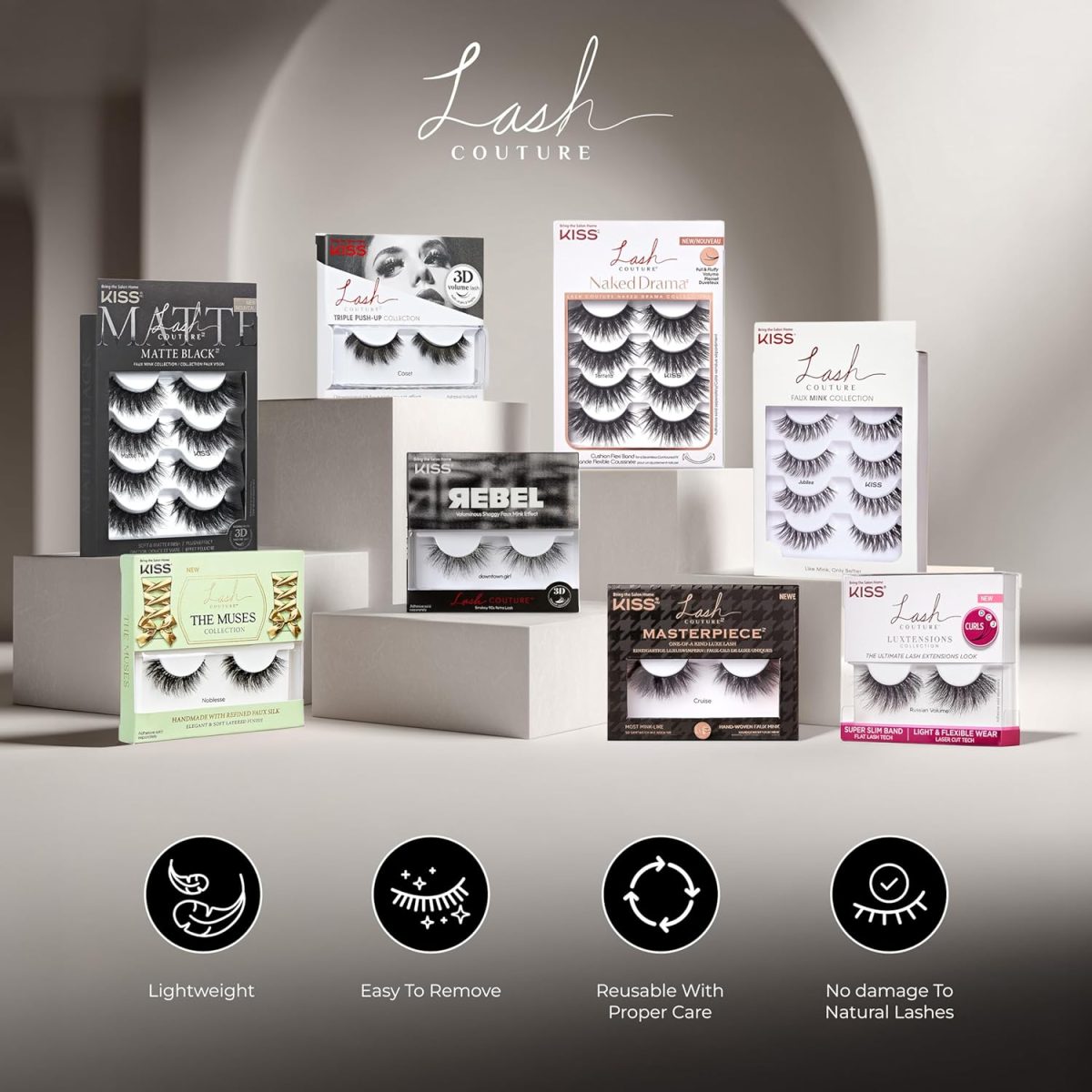 ⁦KISS Lash Couture Triple Push Up Collection Multipack, 3D Volume False Eyelashes, Triple Design Technology, Multi-Angles & Lengths, Cruelty-Free, Contact Lens Friendly, Reusable, Style Robe, 4 Pairs⁩ - الصورة ⁦7⁩