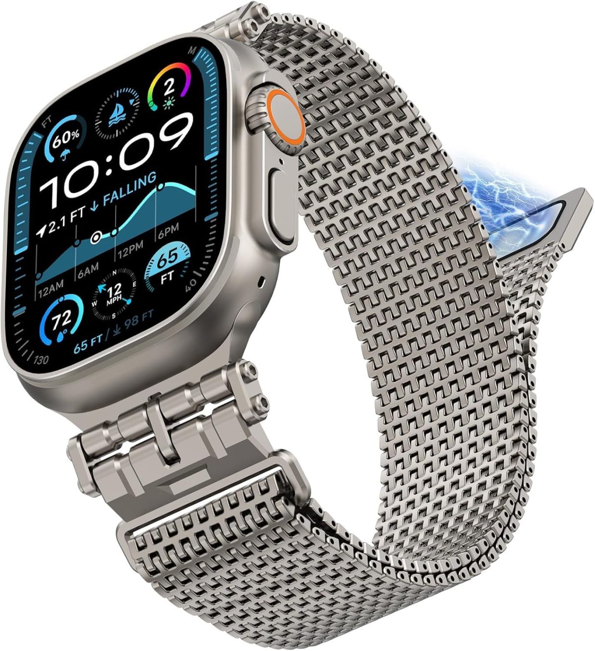 KASTWAVE Magnetic Milanese Loop Ban, Compatible with Apple Watch Band Ultra 2/Ultra 49mm 46mm 45mm 44mm Men Women, Adjustable Strap, for iWatch SE Series 10/9/8/7/6/5/4