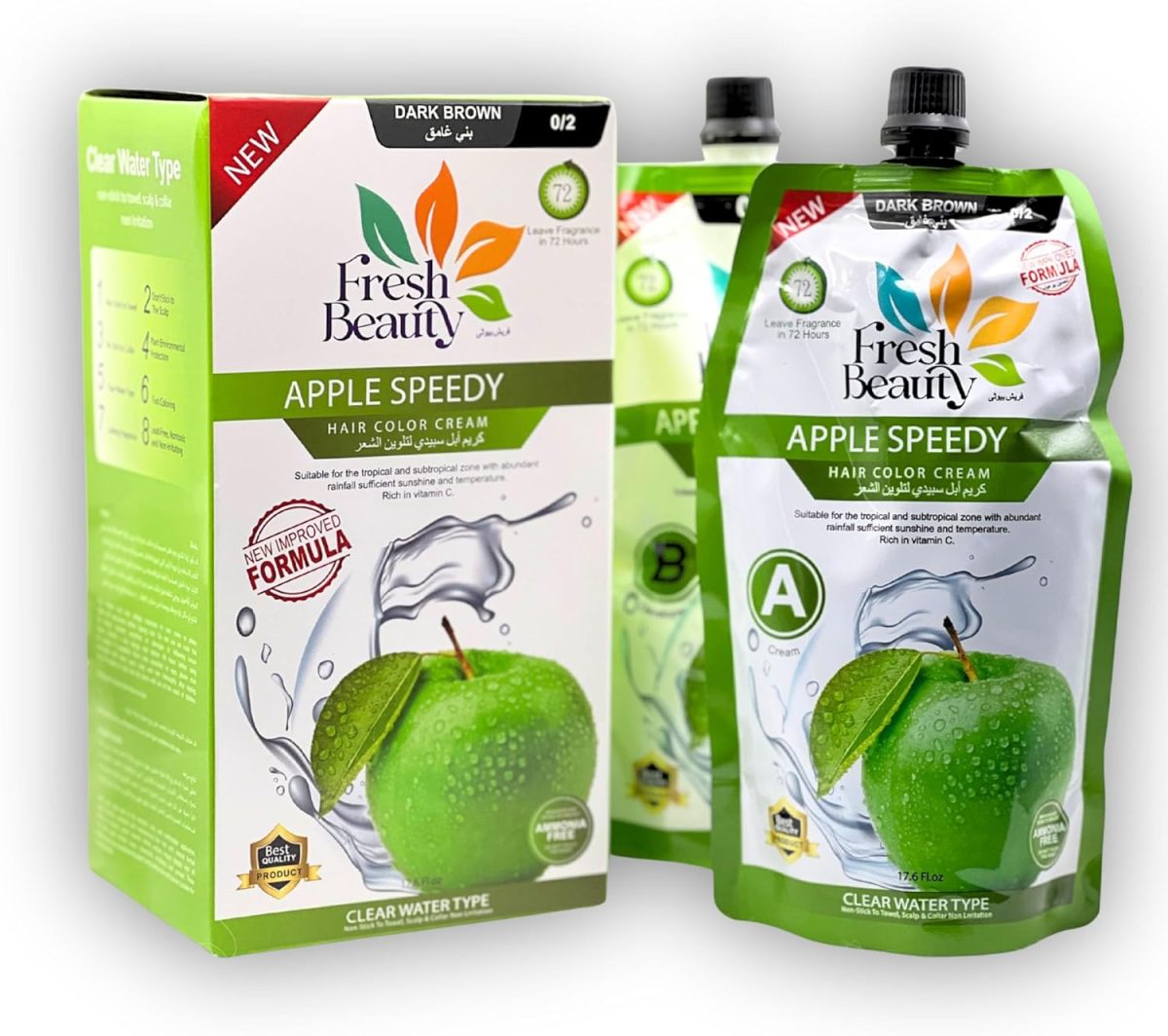 Fresh Beauty Apple Speedy Hair Color Dark Brown 0/2 Ammonia Free 500ml + 500ml