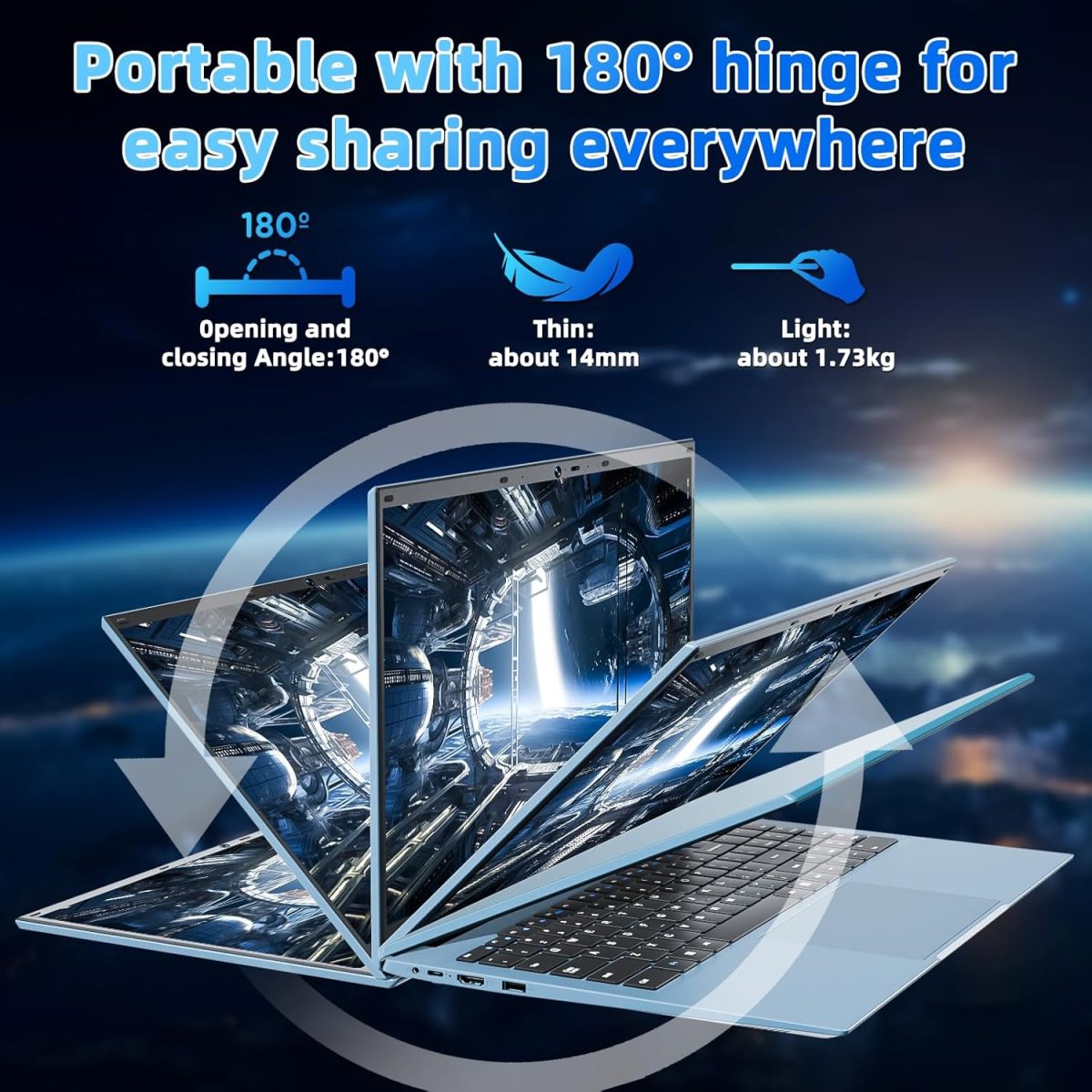 ⁦Naclud 15.6 Inch Laptops, Laptop Computers with 4GB RAM 128GB SSD, Celeron N5095 Quad-Core CPU(Up to 2.9GHz), 1920×1080 FHD IPS, Support WiFi6, 53Wh Battery, USB 3.2 * 3, HDMI, Type-C⁩ - الصورة ⁦8⁩