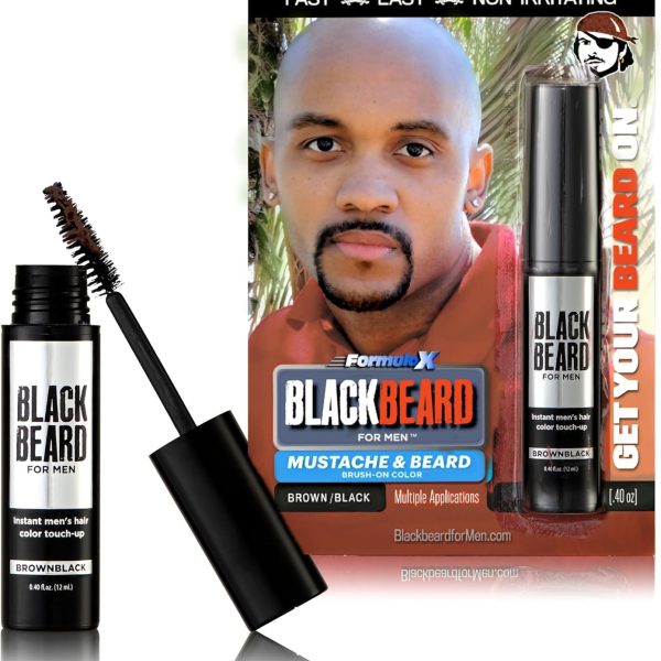 Blackbeard for Men Formula X Instant Mustache, Beard, Eyebrow and Sideburns Color - Fast, Easy, Men’s Grooming, Beard Dye Alternative, Brown/Black, 1 Pack