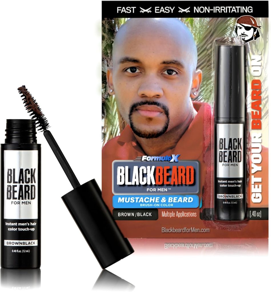 Blackbeard for Men Formula X Instant Mustache, Beard, Eyebrow and Sideburns Color - Fast, Easy, Men’s Grooming, Beard Dye Alternative, Brown/Black, 1 Pack
