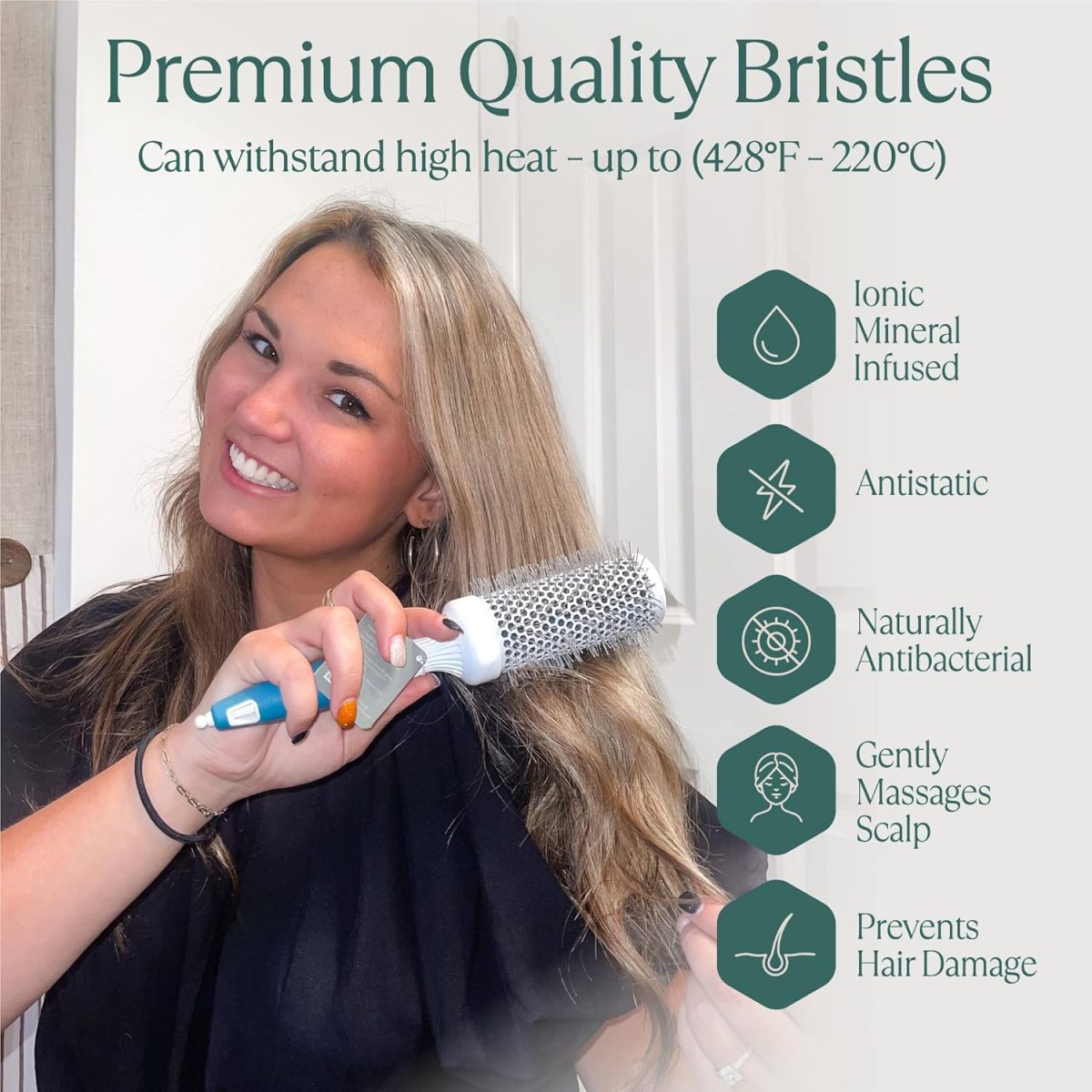 ⁦Osensia Professional Blow Drying Brush Set - Ceramic Ionic Thermal Brushes for Styling Wet Hair, 3 Round Brushes with Travel Bag for Women⁩ - الصورة ⁦3⁩