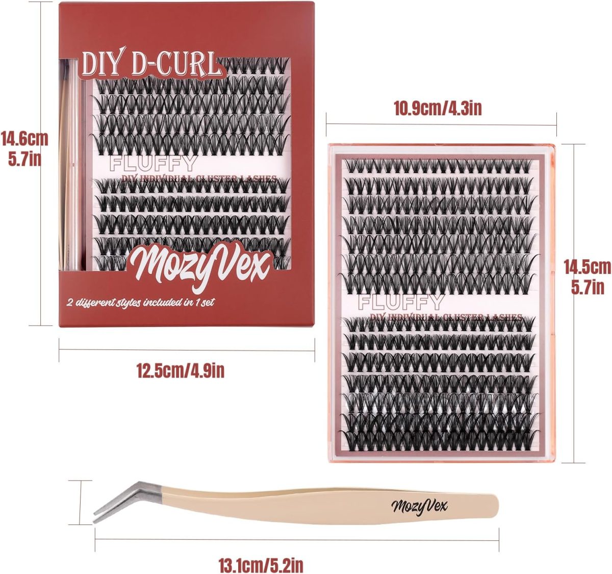 ⁦MozyVex DIY D Curl Lash Clusters Kit 280pcs Wispy & Fluffy Lash Clusters (30D+40D Mix) Cluster Eyelash Extensions Kit with Tweezers 8-16mm False Eyelashes for Natural Volume & Effortless Daily Use⁩ - الصورة ⁦6⁩