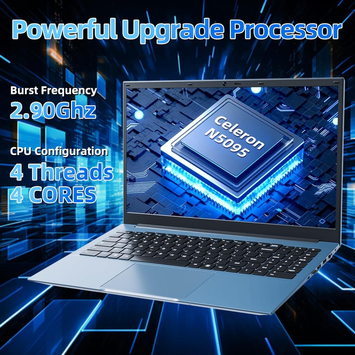 ⁦Naclud 15.6 Inch Laptops, Laptop Computers with 4GB RAM 128GB SSD, Celeron N5095 Quad-Core CPU(Up to 2.9GHz), 1920×1080 FHD IPS, Support WiFi6, 53Wh Battery, USB 3.2 * 3, HDMI, Type-C⁩ - الصورة ⁦3⁩