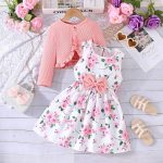 ⁦Yanmucy Little Girls Dresses with Cardigan Sets 2PCS Baby Girls Floral Dresses Kids Long Sleeve Coat Clothes for 2-12 Years⁩ - الصورة ⁦5⁩