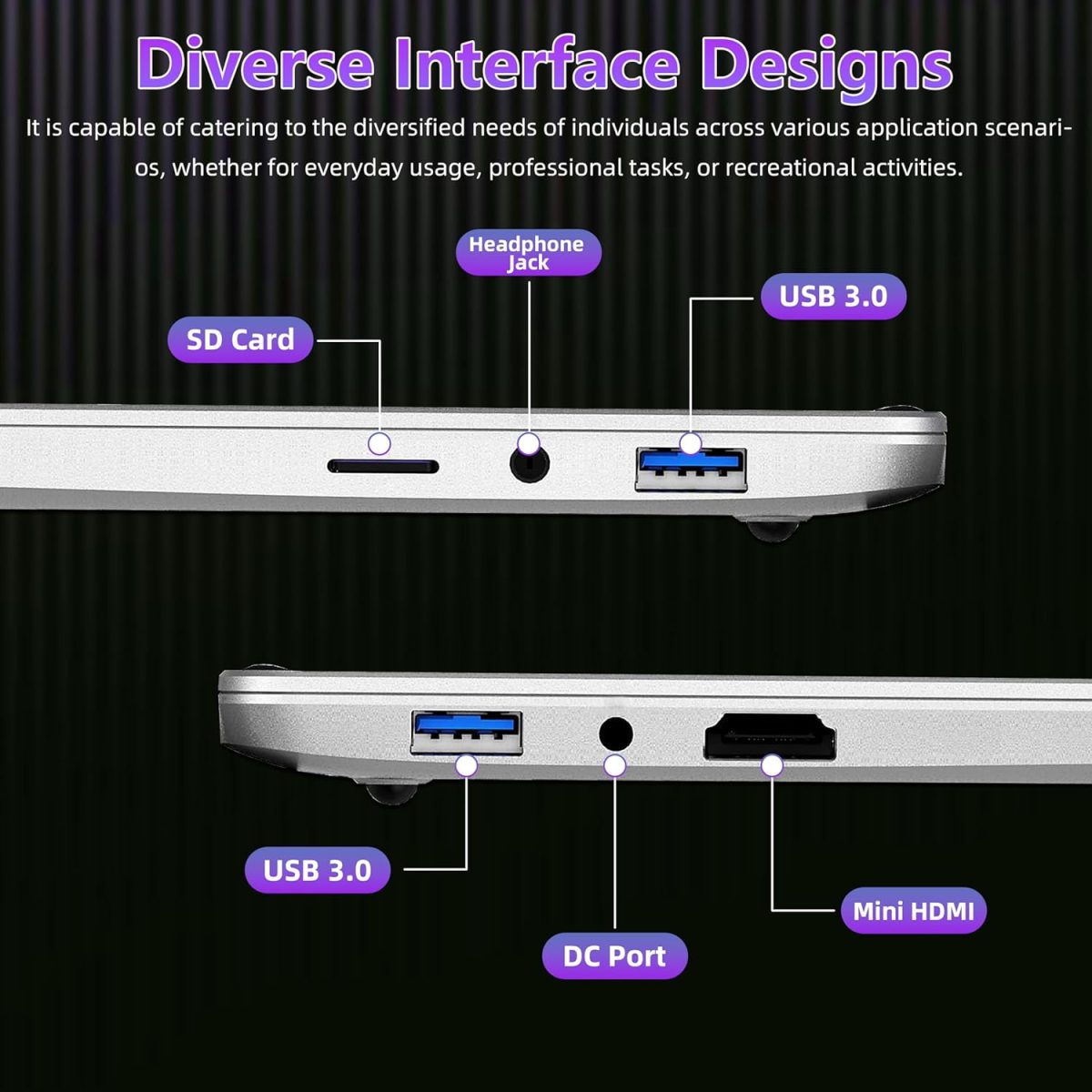 ⁦OMSERVB 15.6" Silver Laptop,12th Gen N95(Up to 3.4Ghz), DDR4 32G RAM, 512GB NVME SSD,Win 11 Pro&Office 2019,Fingerprint Lock,Portable Notebook PC with Backlit KB (32+1T)⁩ - الصورة ⁦2⁩