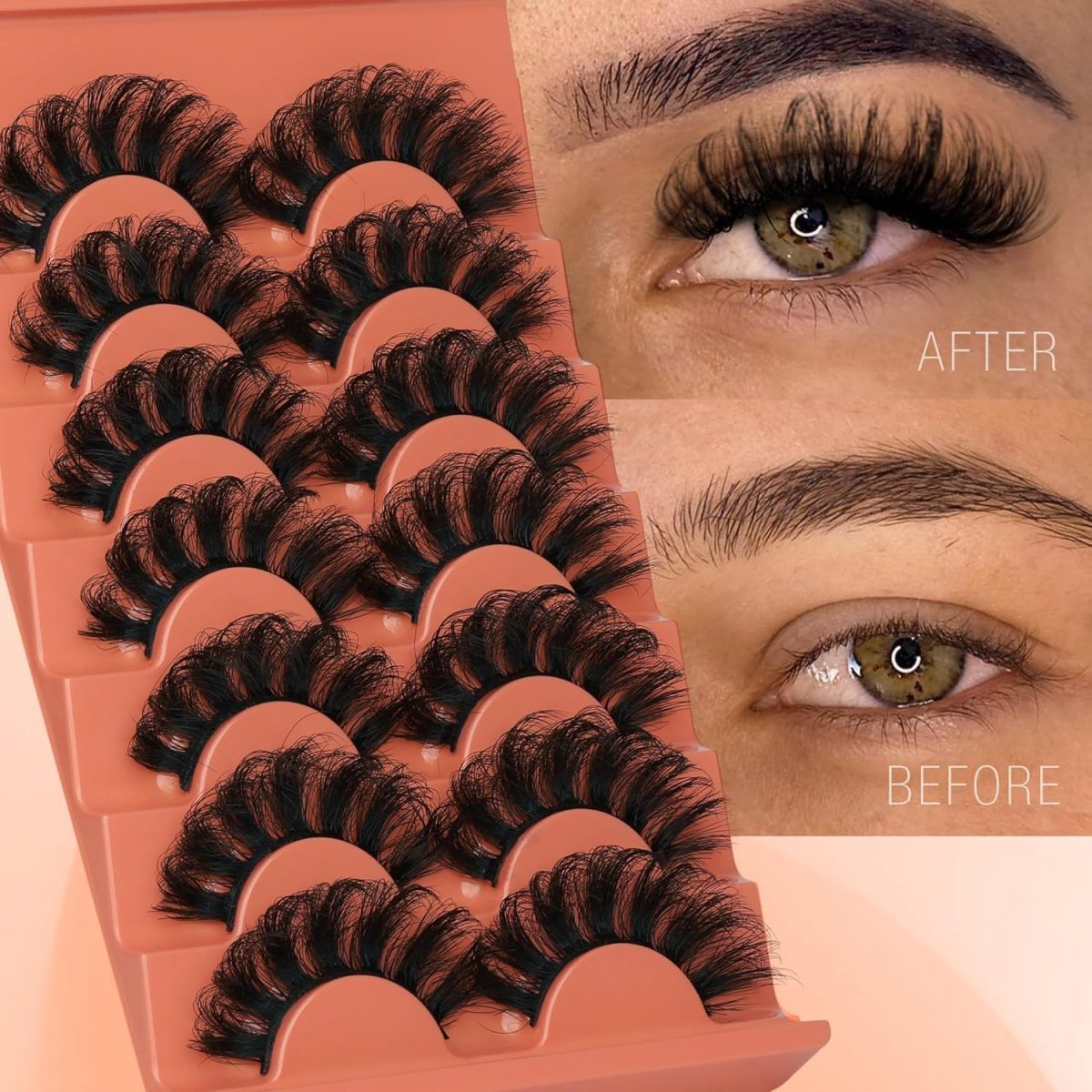 ⁦Tazweeq 7 Pairs Fluff False Eyelashes, 20mm Faux Mink Lashes, Natural Faux Mink Eyelashes Natural Look Cat Eye Volume Eye Lashes⁩ - الصورة ⁦4⁩