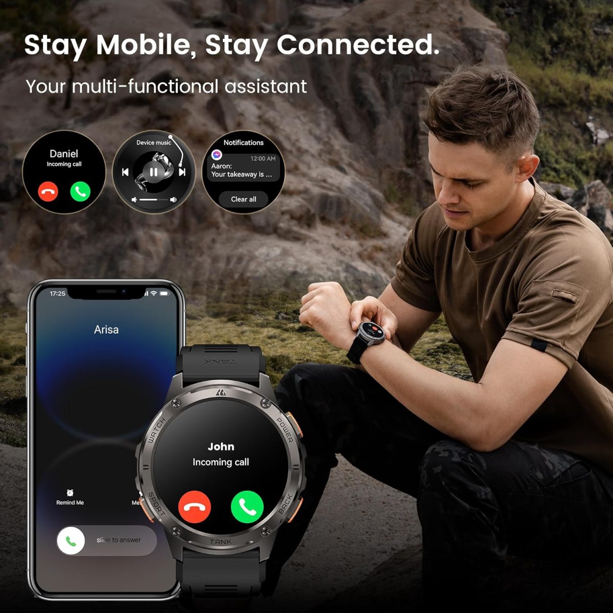 ⁦KOSPET Smart Watch for Men, 60 Days Extra-Long Battery, 50M Waterproof for Swimming, Rugged Military Full Metal Body Smartwatch, 1.43” AMOLED Always-On Display Fitness Watch（Answer/Make Calls）AI Voice⁩ - الصورة ⁦5⁩