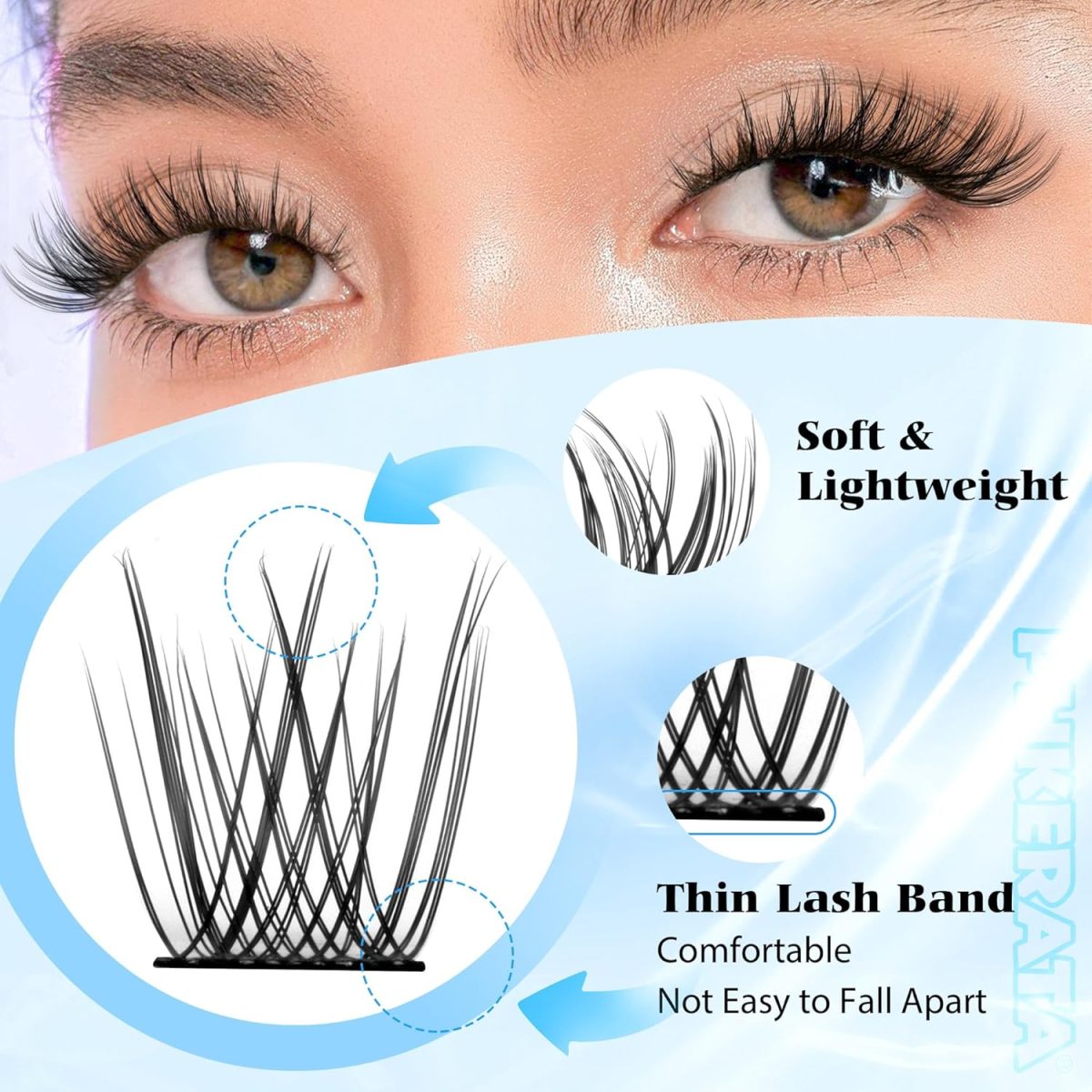 ⁦PHKERATA Natural Lash Clusters Wispy Eyelash Clusters 110Pcs Cluster Eyelash Extensions C Curl Individual Lashes 10-16MM Mix Length Natural Look Lashes Clusters with Thin Lash Band⁩ - الصورة ⁦3⁩