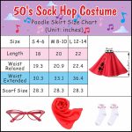⁦Rabtero Kids Sock Hop Costume, Girls 1950s Dress Costume, 50's Poodle Skirt with Scarf, Glasses and Socks⁩ - الصورة ⁦7⁩