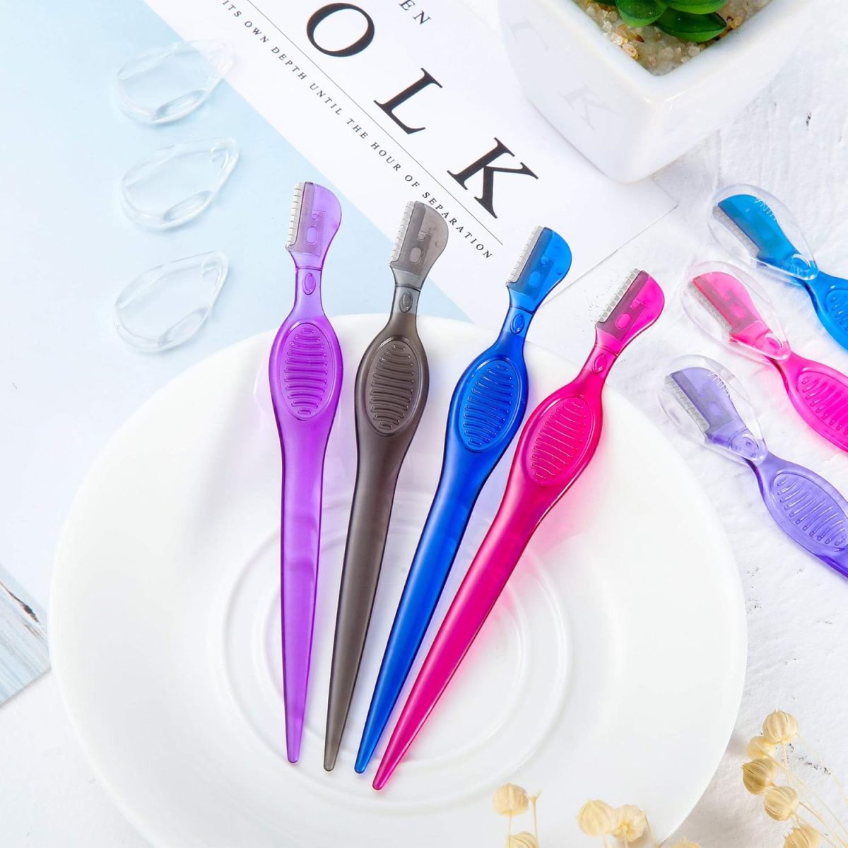 ⁦Mudder 28 Pcs Eyebrow Razor Knife Shaver Trimmer Shaver Multipurpose Exfoliating Tool Facial Hair Removal for Women Valentine‘s Day Giving(Assorted Colors)⁩ - الصورة ⁦3⁩